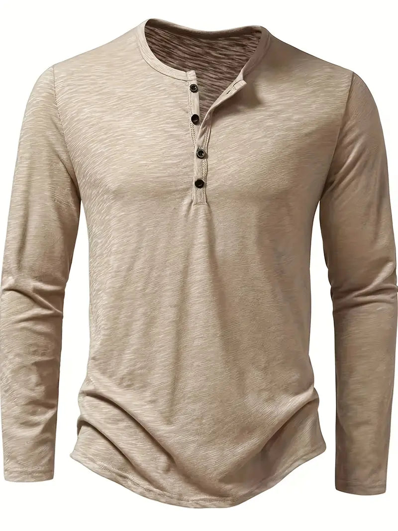 Classic Men's Cotton Henley Shirt with Long Sleeves