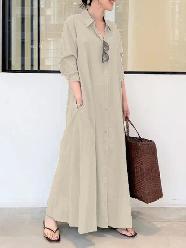 Elegant Women's Button-Down Maxi Dress for Warm Days