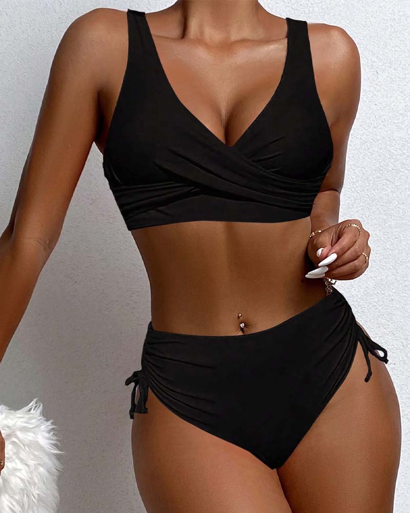 Minimalist Bikini Swimsuit with Back Bow and Drawstring