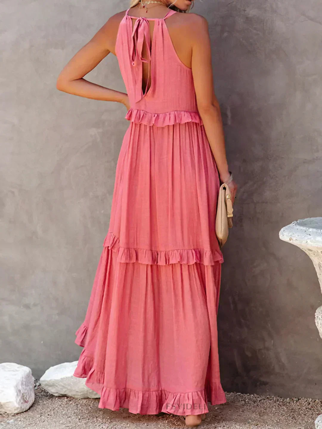 Mia | Elegant Halter Dress with Ruffle Trim
