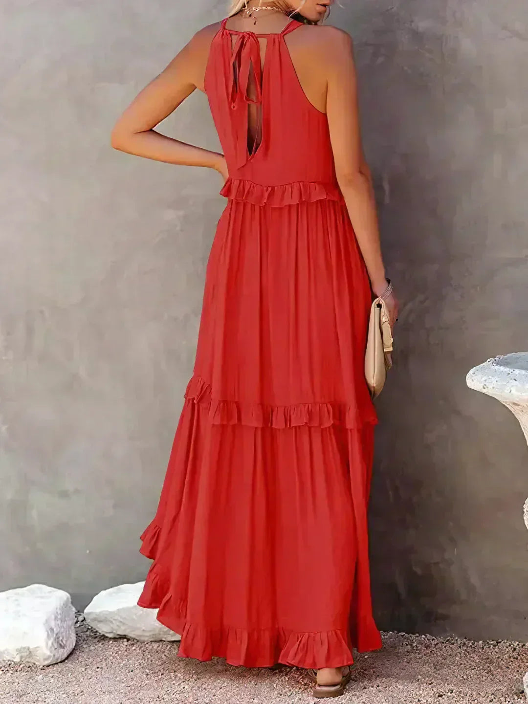 Mia | Elegant Halter Dress with Ruffle Trim