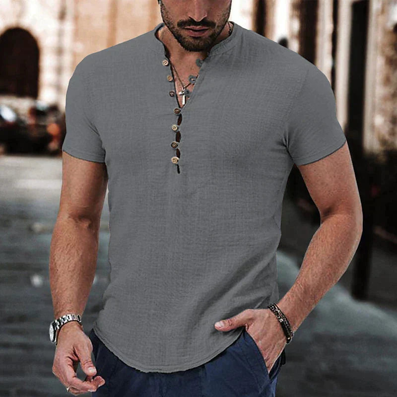 Zac | Men's Breathable Linen Henley T-Shirt