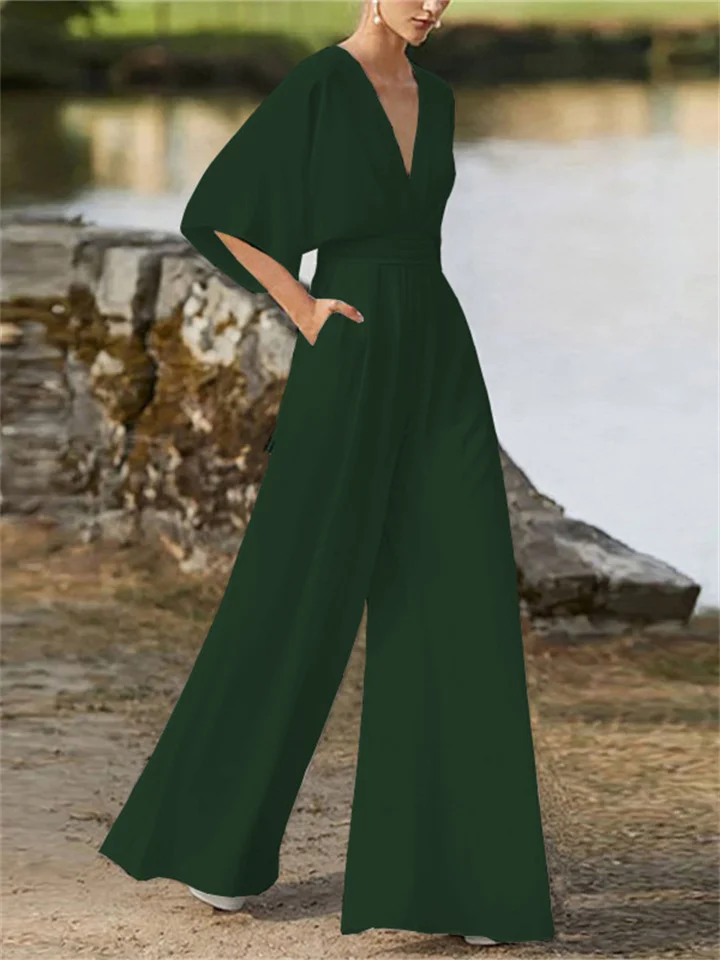 Aria | V-neck Jumpsuit with Wide Leg Design