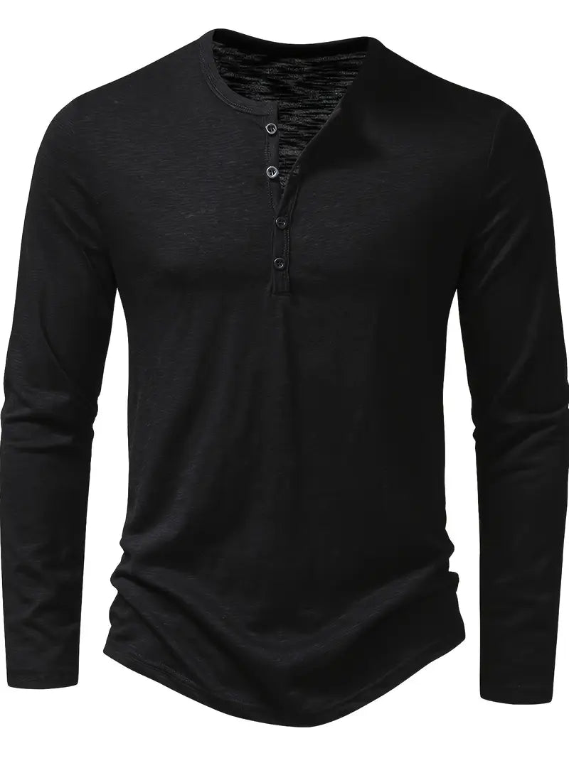 Classic Men's Cotton Henley Shirt with Long Sleeves