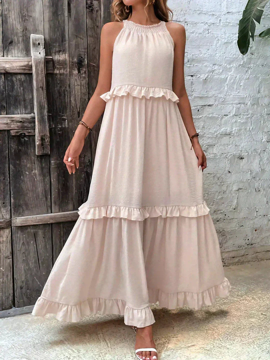 Mia | Elegant Halter Dress with Ruffle Trim