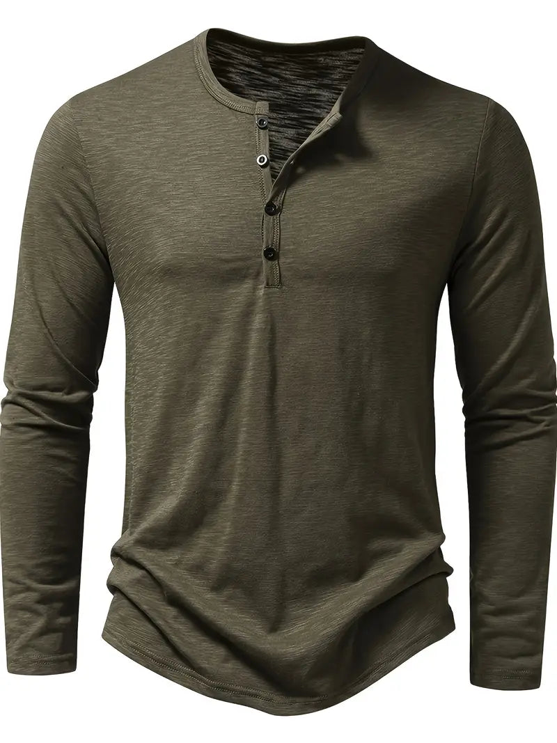 Classic Men's Cotton Henley Shirt with Long Sleeves