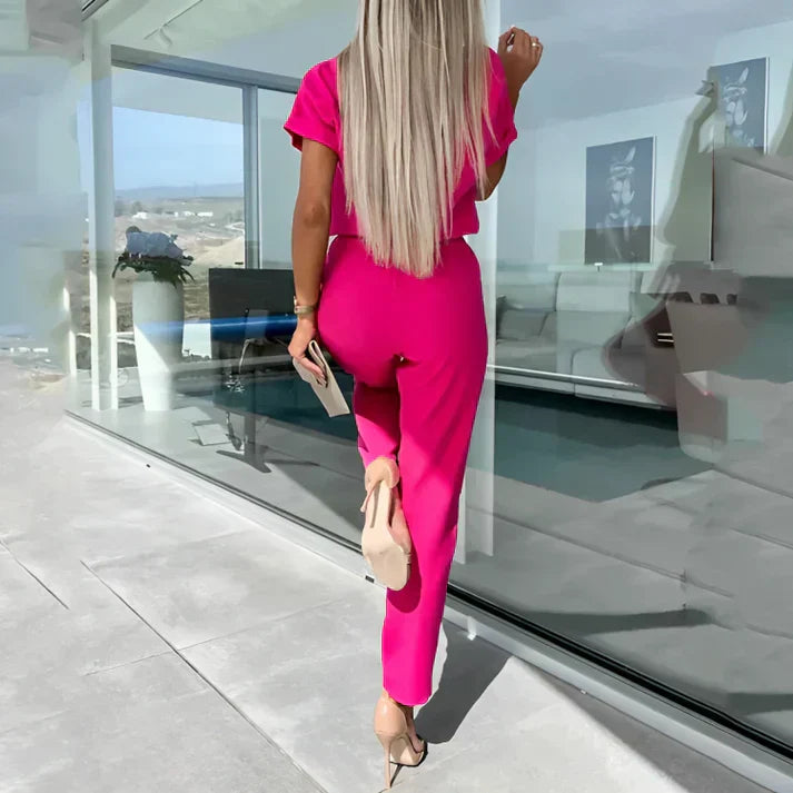 Mia | Elegant Women's Short Sleeve Jumpsuit with Tie