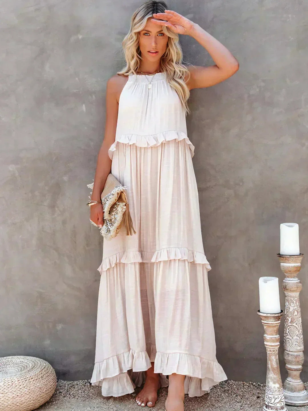 Mia | Elegant Halter Dress with Ruffle Trim