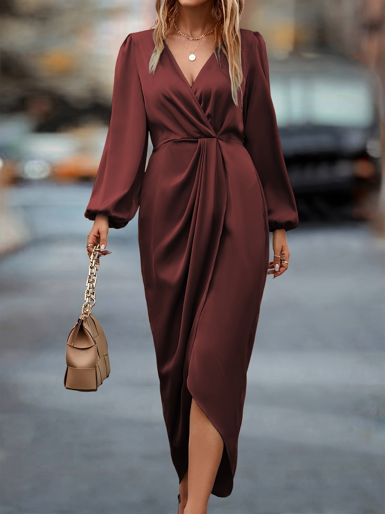 Ava | Elegant Ruched Long Sleeve Formal Dress