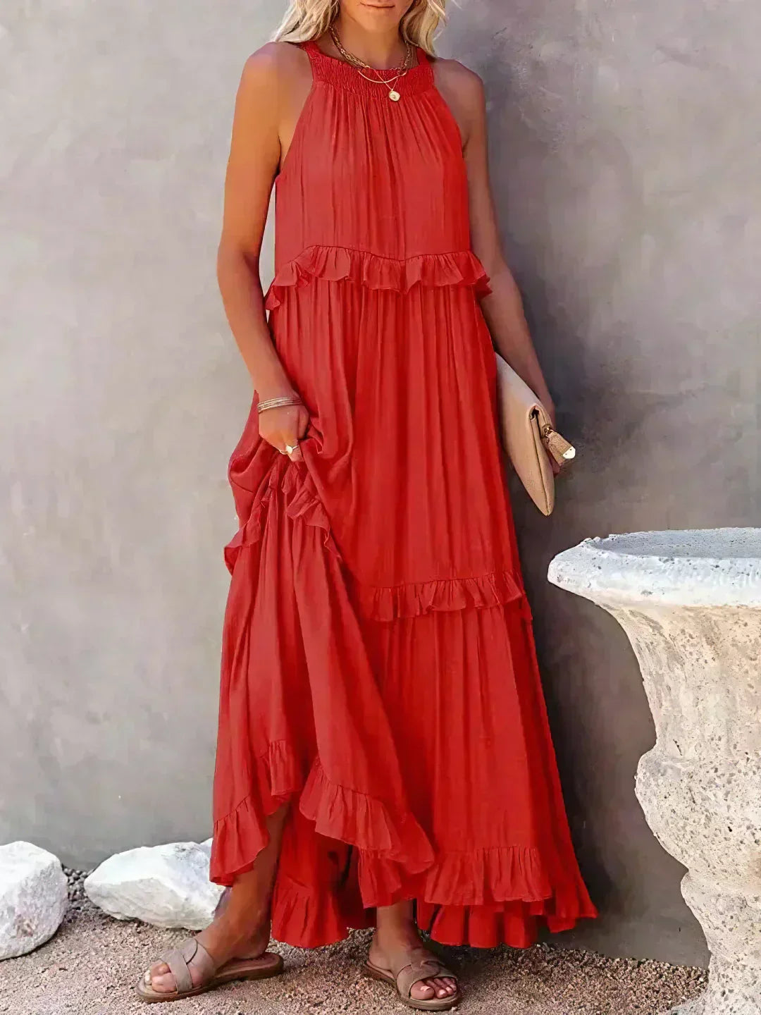 Mia | Elegant Halter Dress with Ruffle Trim