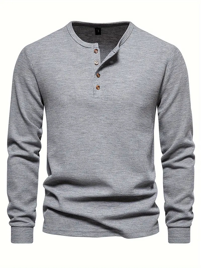Classic Men's Cotton Henley Shirt with Long Sleeves