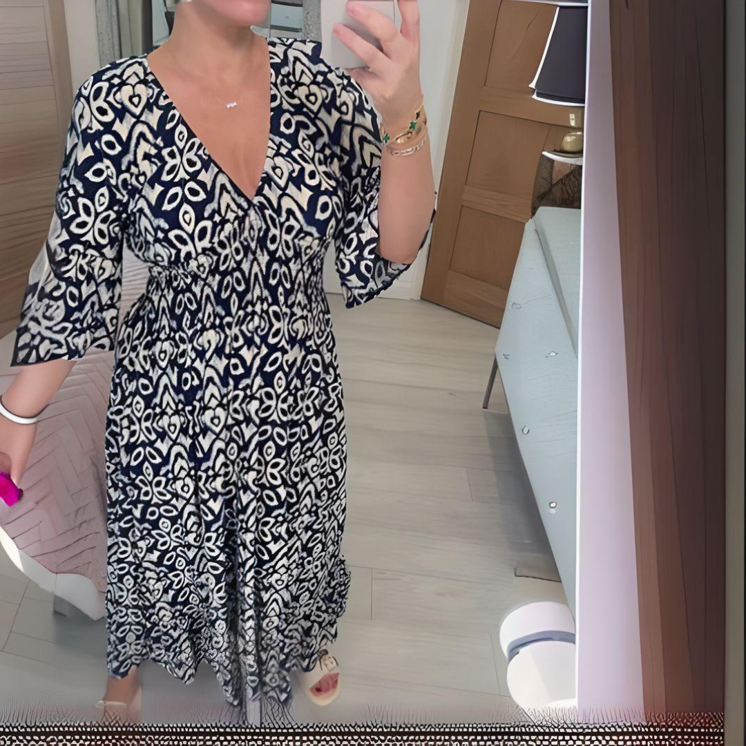 Pia | Boho Print Dress with Tummy Coverage