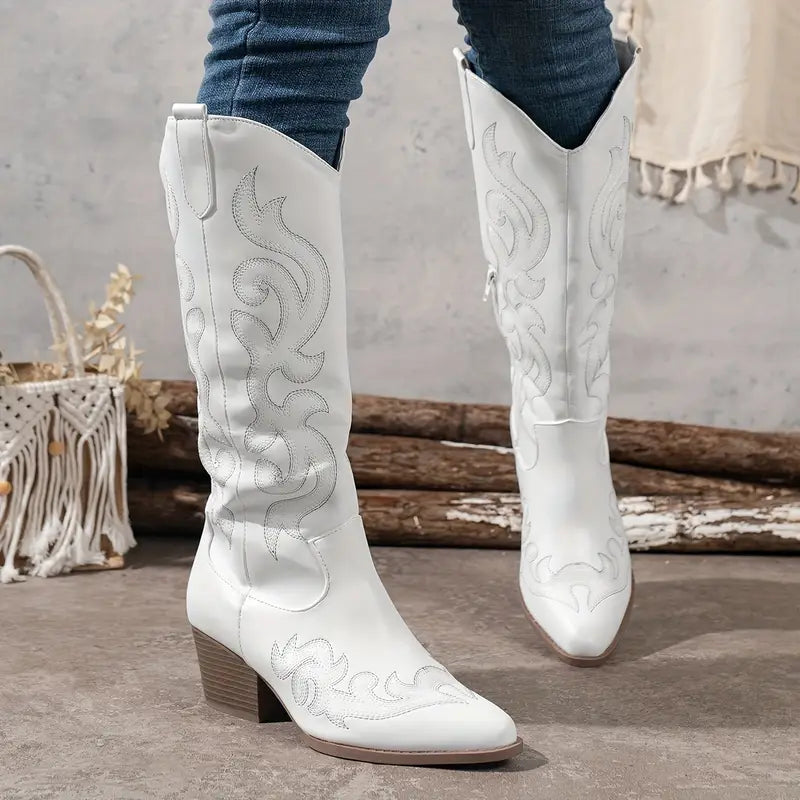 Fashionable Chunky Heel Cowboy Boots