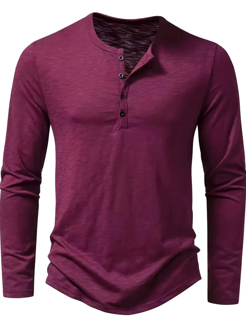 Classic Men's Cotton Henley Shirt with Long Sleeves