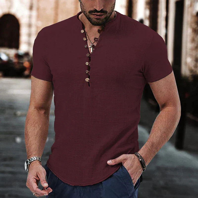 Zac | Men's Breathable Linen Henley T-Shirt
