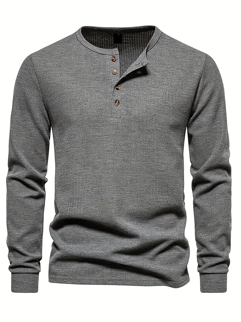 Classic Men's Cotton Henley Shirt with Long Sleeves