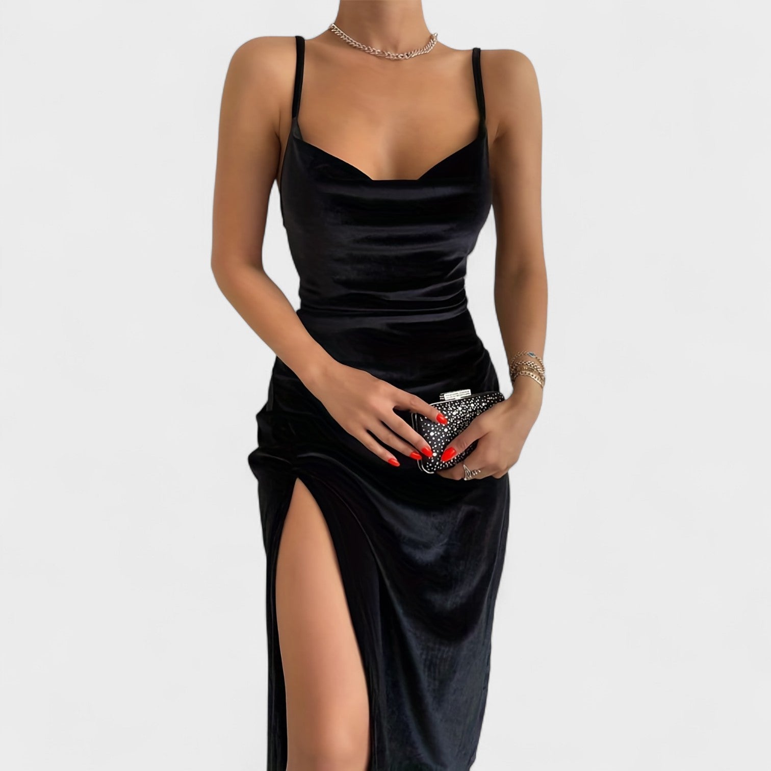 Elegant Velvet Cocktail Dress with Slit
