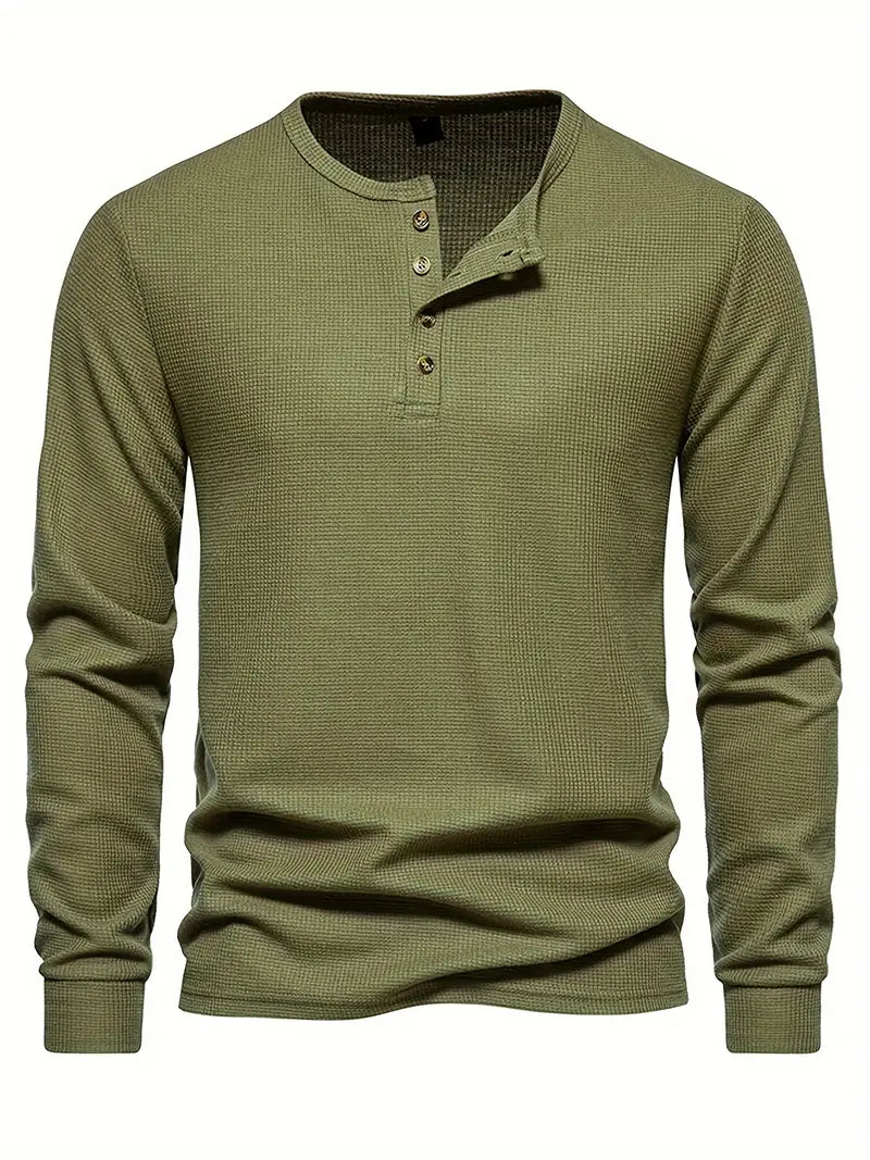 Classic Men's Cotton Henley Shirt with Long Sleeves