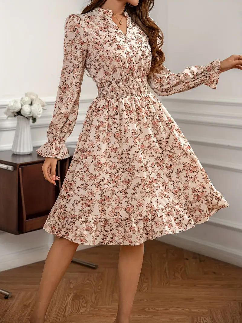 Stylish Women's Floral Shirred Waist Dress
