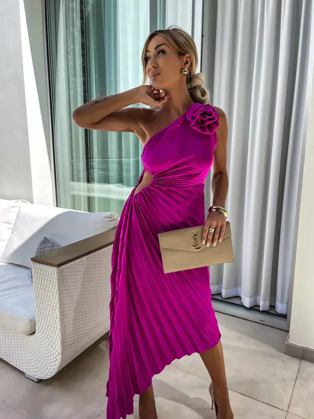 Willow | Elegant Pleated Dress with Shoulder Detail