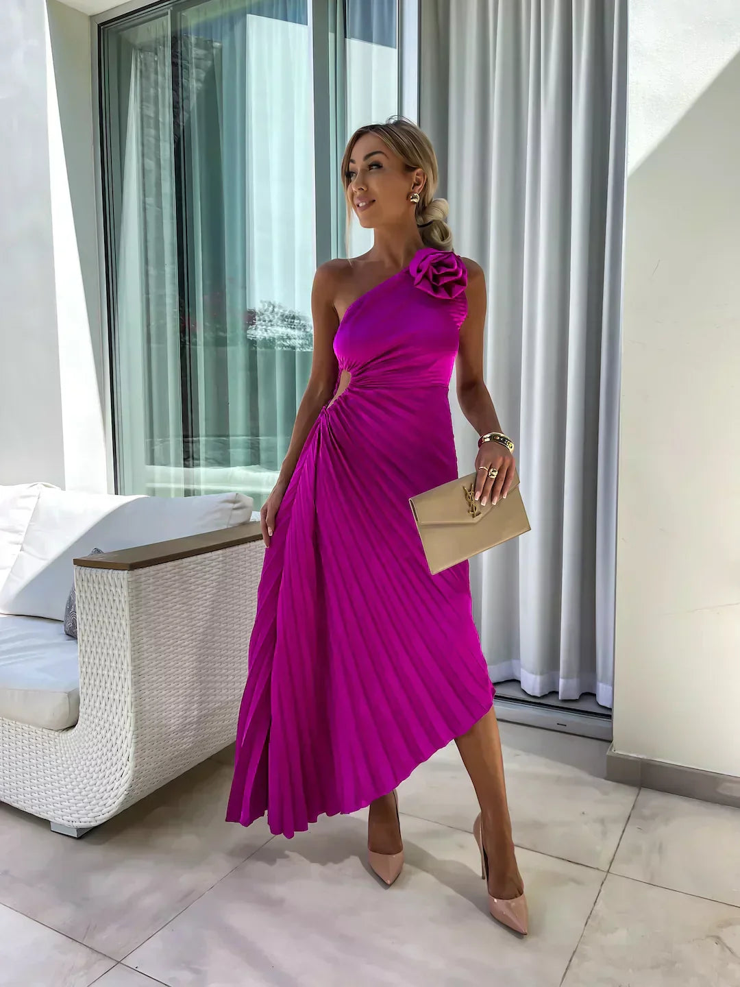 Willow | Elegant Pleated Dress with Shoulder Detail