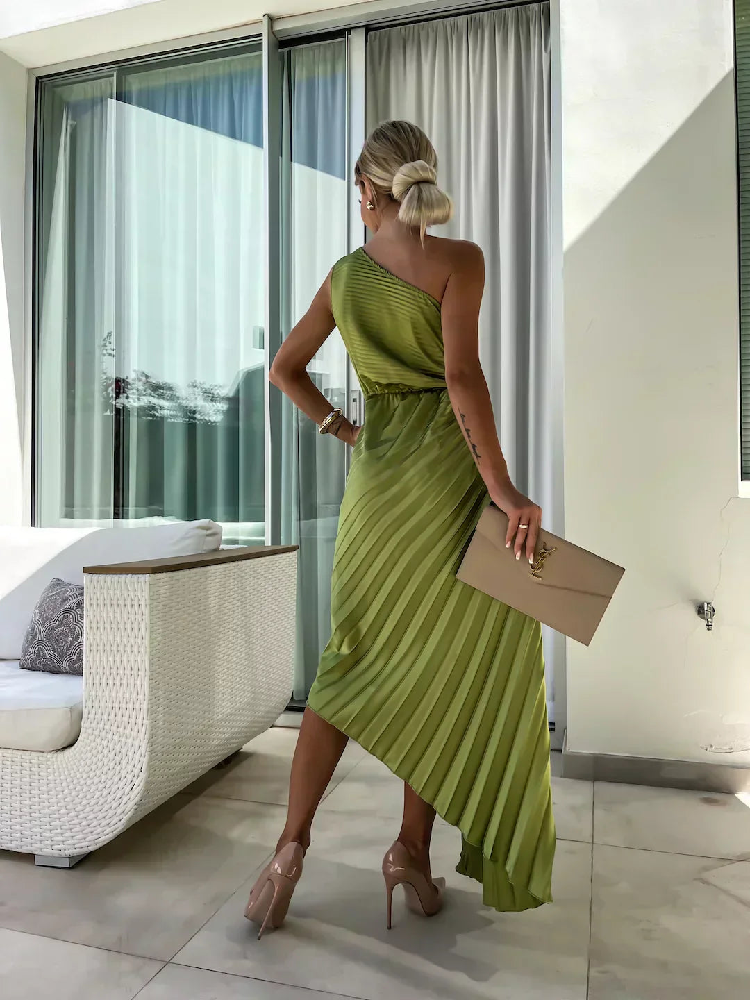 Willow | Elegant Pleated Dress with Shoulder Detail
