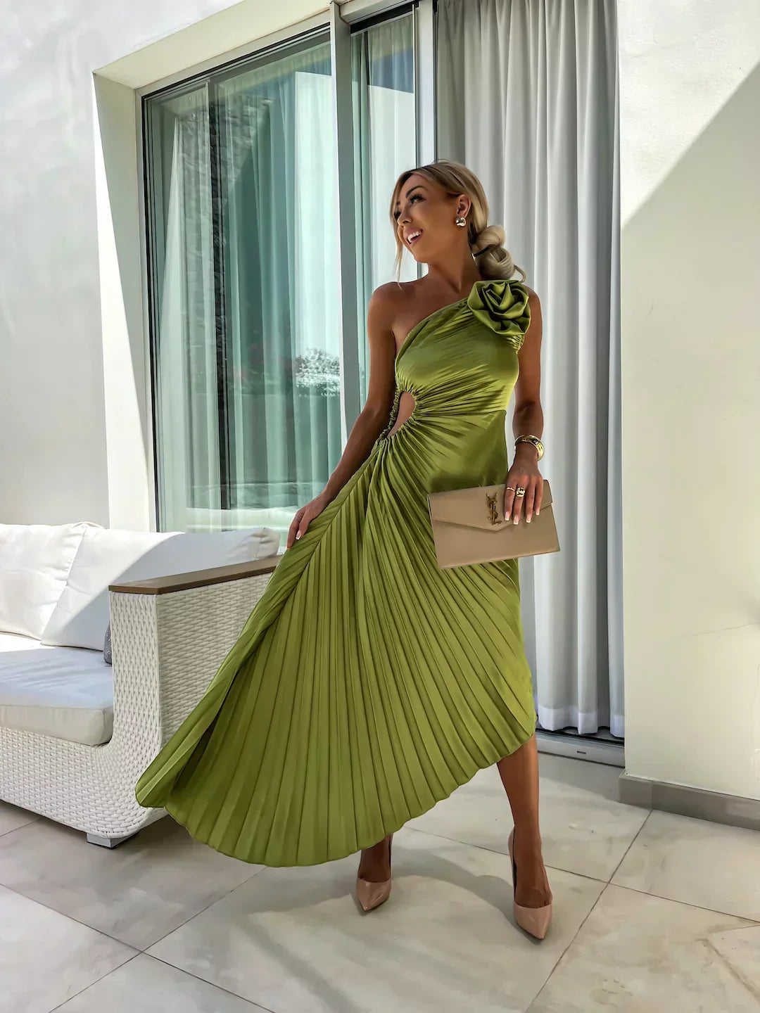 Willow | Elegant Pleated Dress with Shoulder Detail