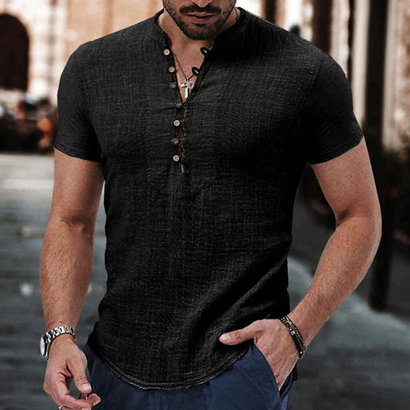 Zac | Men's Breathable Linen Henley T-Shirt