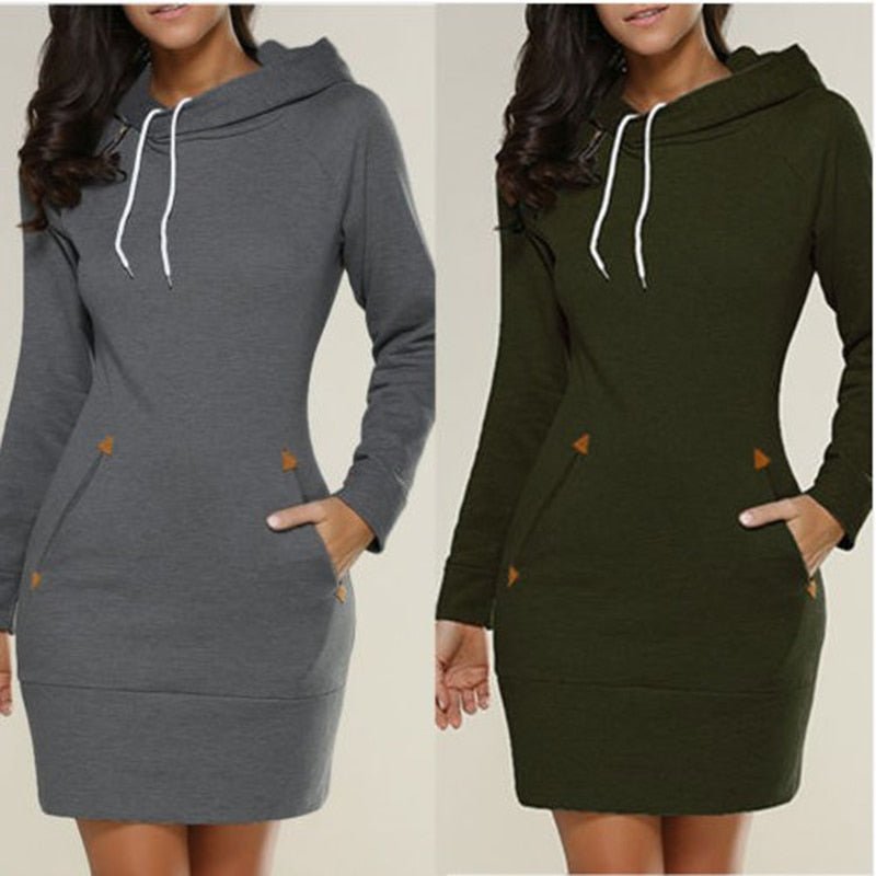 Knee-Length Casual Hooded Dress