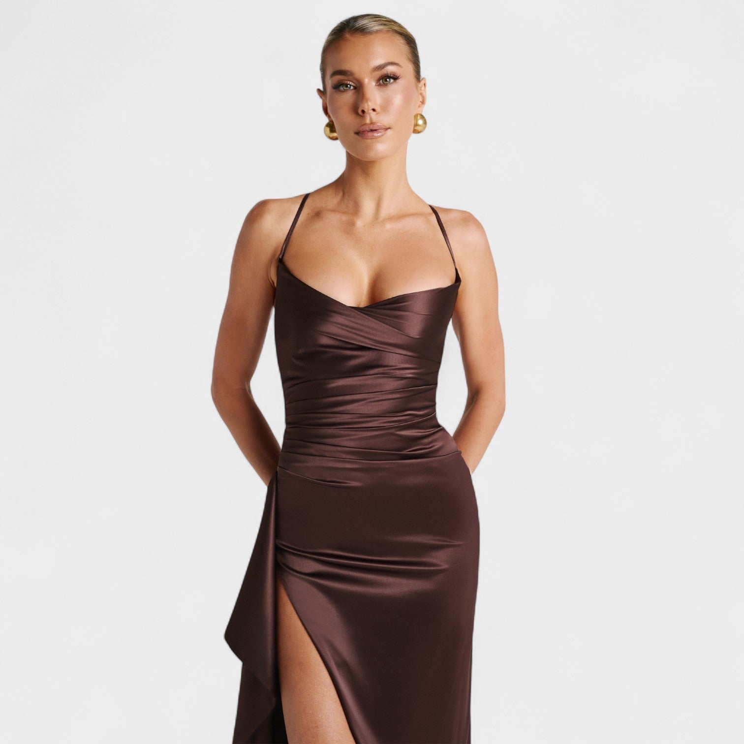 Cocoa Satin Cocktail Dress