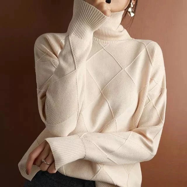 Modern Grid Turtleneck Sweater for Women