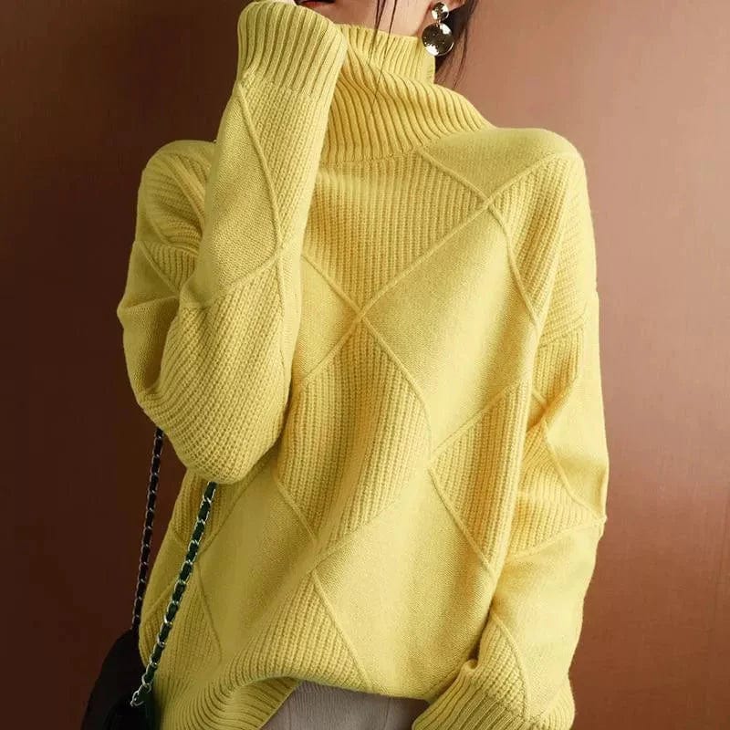 Modern Grid Turtleneck Sweater for Women