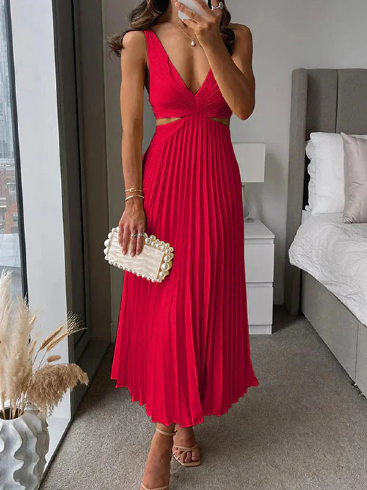 Rosie | Elegant Satin Midi Dress with V-Neck