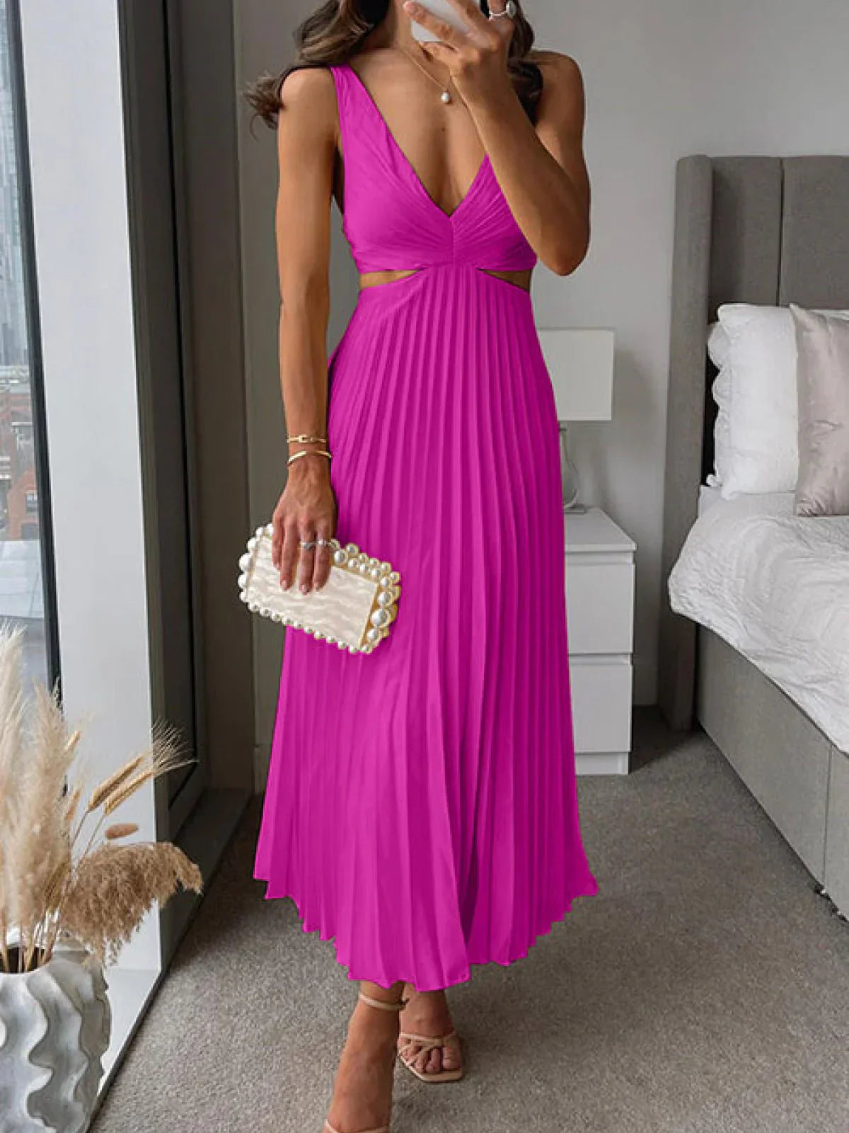 Rosie | Elegant Satin Midi Dress with V-Neck