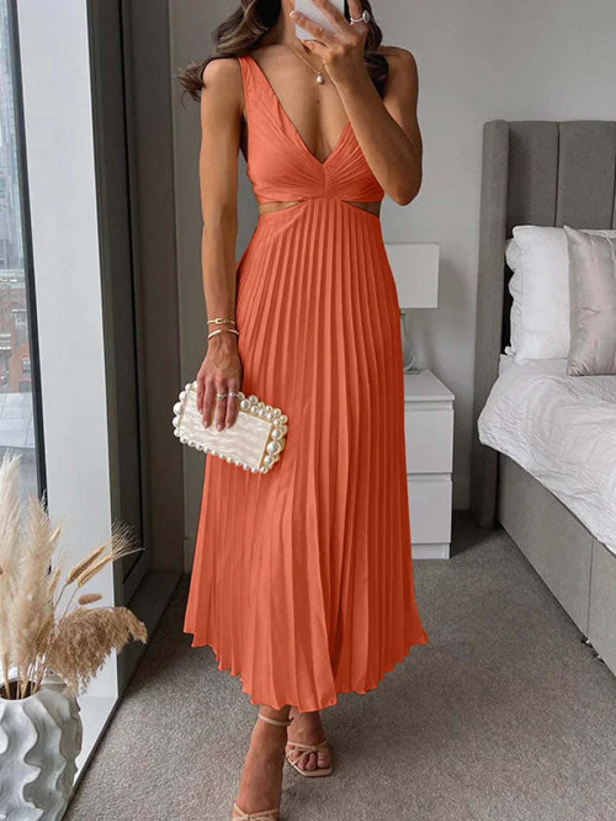Rosie | Elegant Satin Midi Dress with V-Neck
