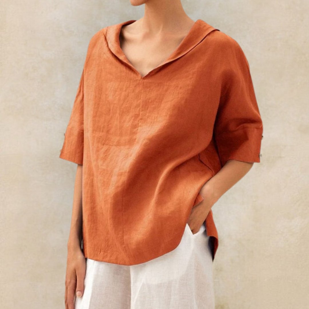 Mia | Women's V-Neck Linen Shirt for Casual Style