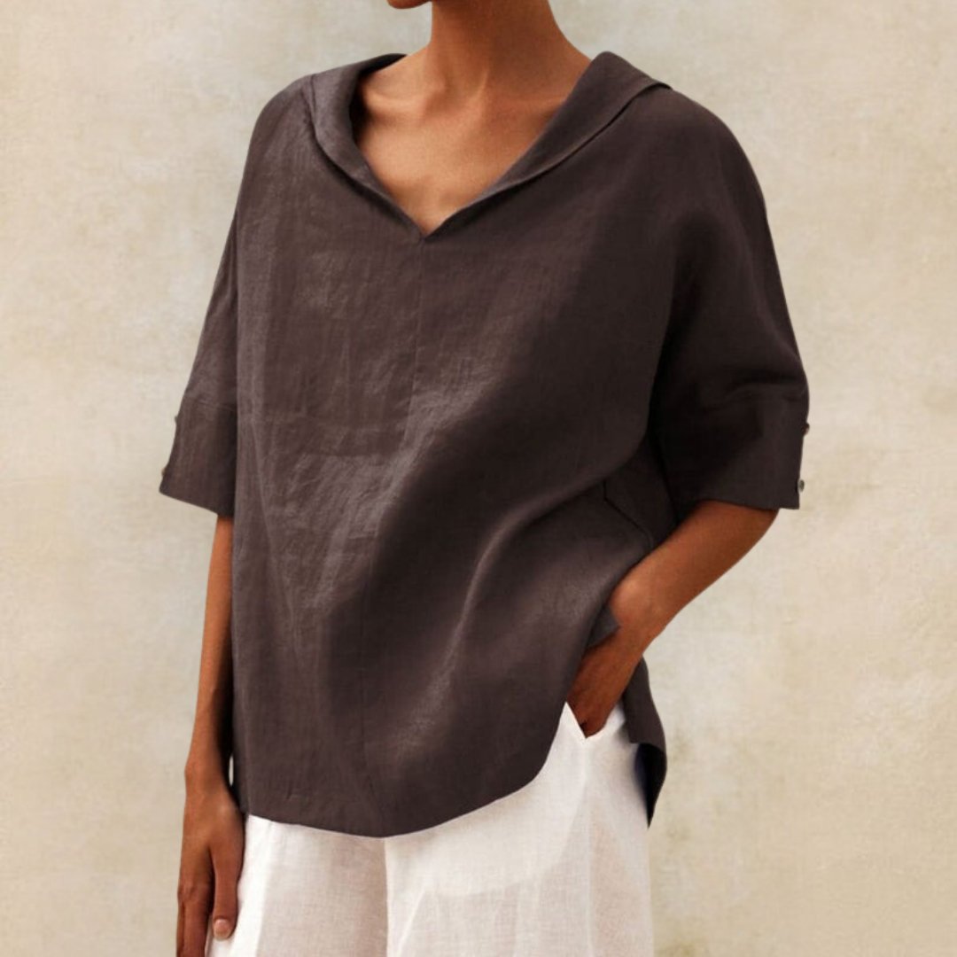 Mia | Women's V-Neck Linen Shirt for Casual Style