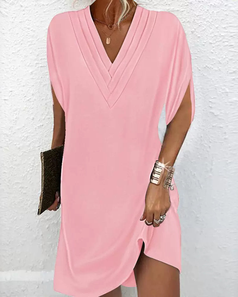 Clara | Elegant Solid Color Dress with Split Sleeves