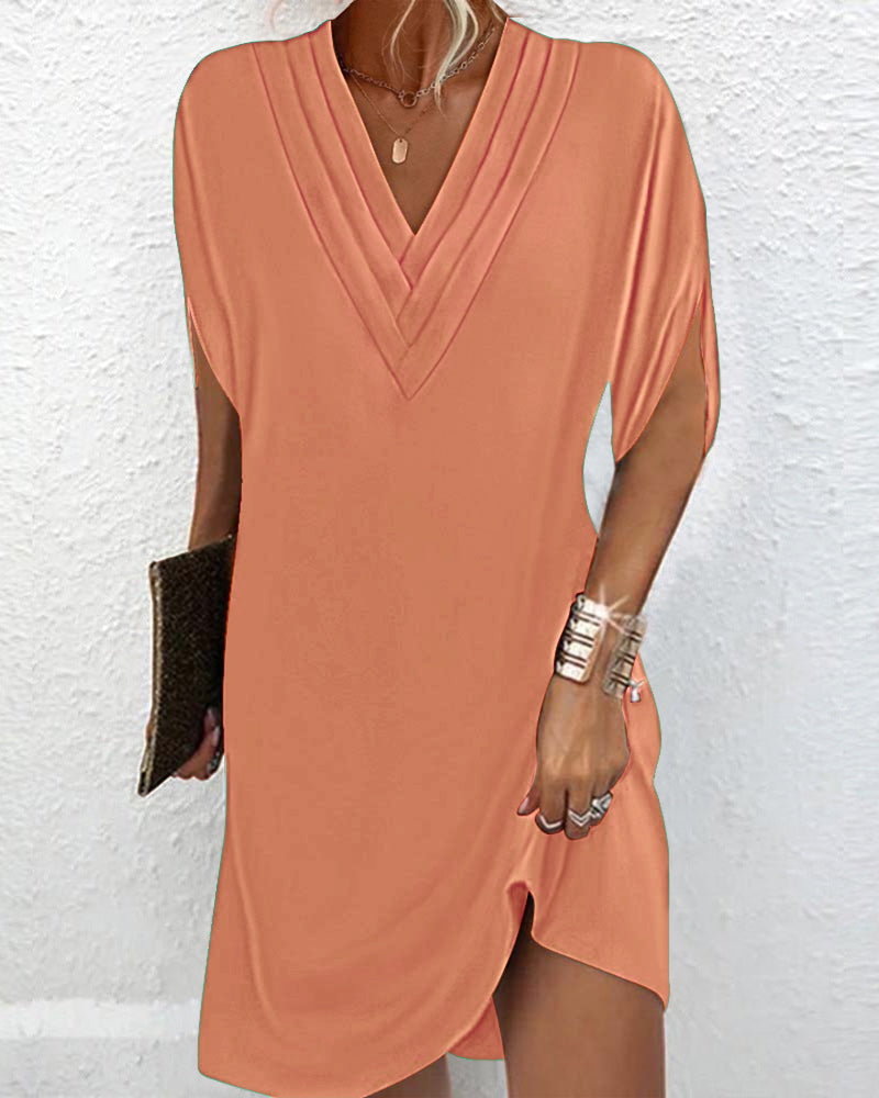 Clara | Elegant Solid Color Dress with Split Sleeves