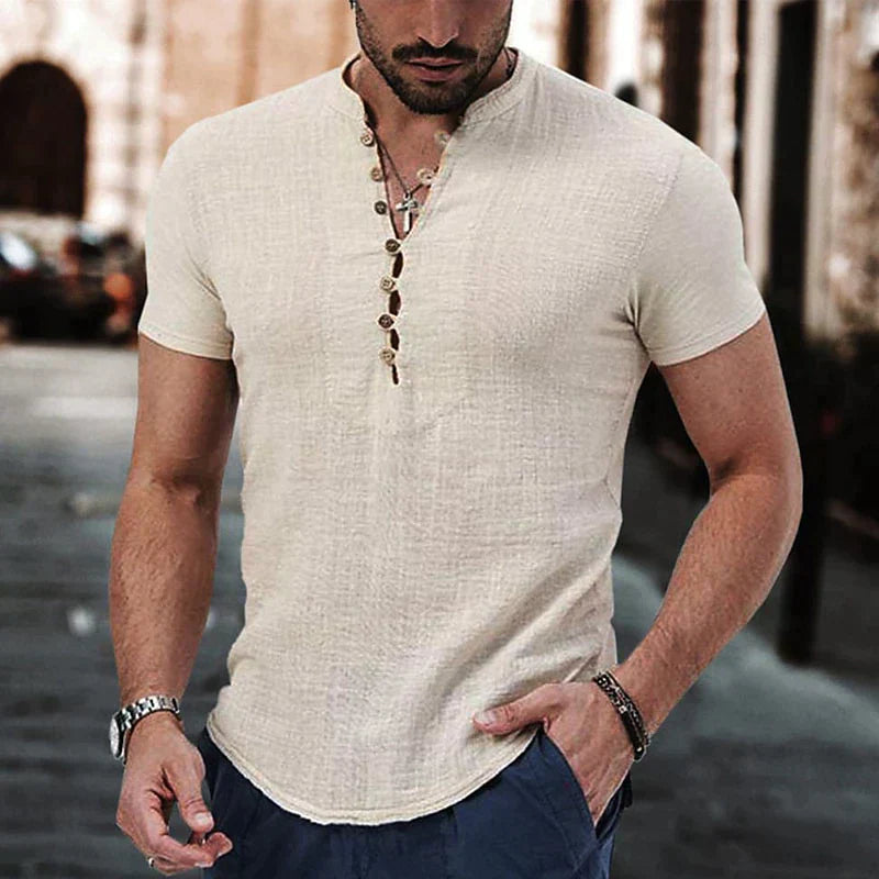 Zac | Men's Breathable Linen Henley T-Shirt