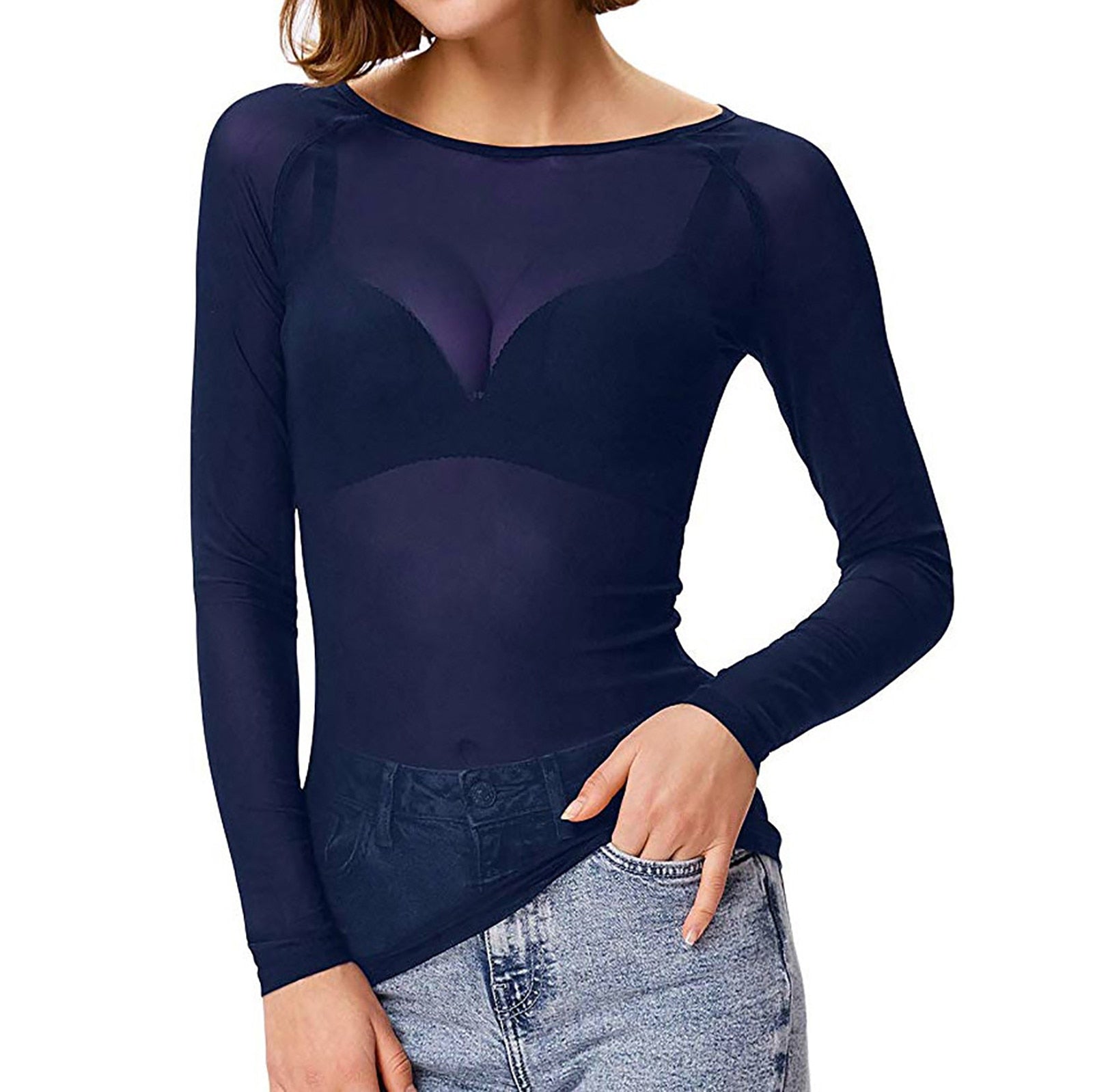 MELINDA | Shiny Mesh Stylish Long Sleeve Shirt