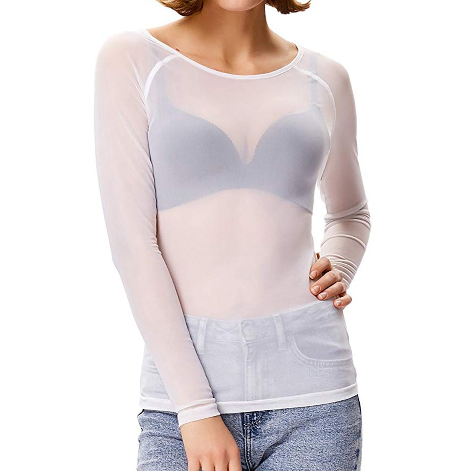 MELINDA | Shiny Mesh Stylish Long Sleeve Shirt