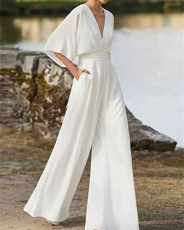 Aria | V-neck Jumpsuit with Wide Leg Design