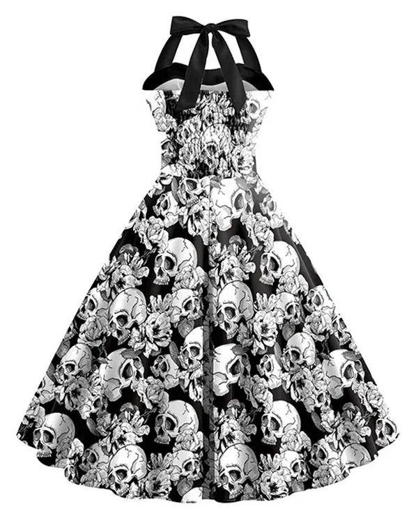 Halloween Costume Dress with Skull Print | Midi
