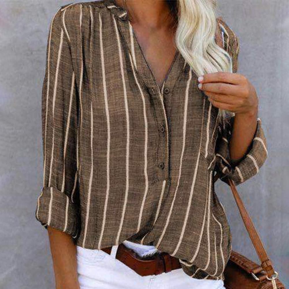 Lily | Women's Striped V-Neck Button Top