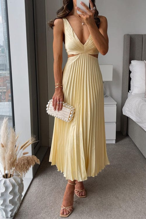 Sienna | Elegant Pleated Satin Midi Dress for Women