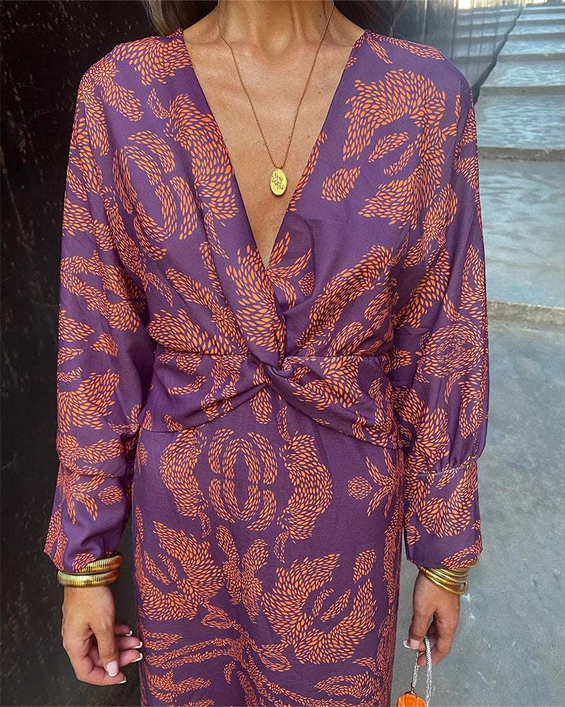 Scarlett | Paisley Print V-Neck Twist Front Midi Dress