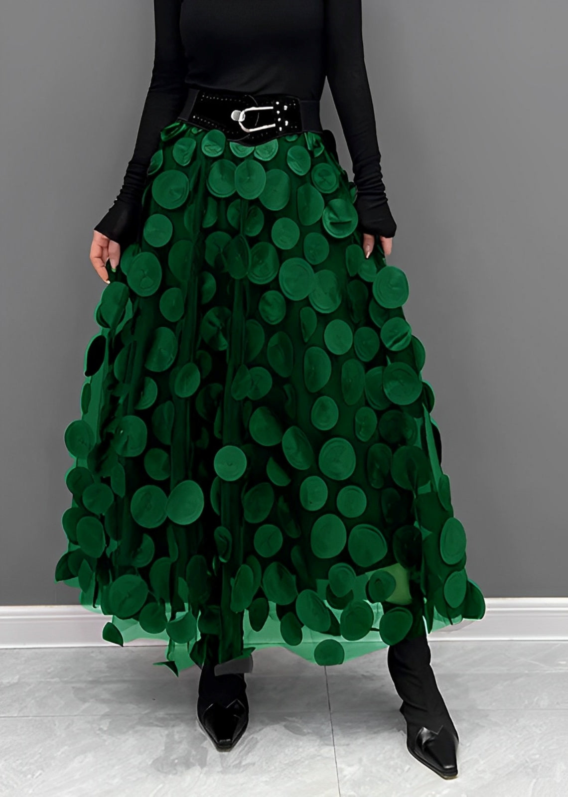 LAURA | Black Skirt with Polka Dots