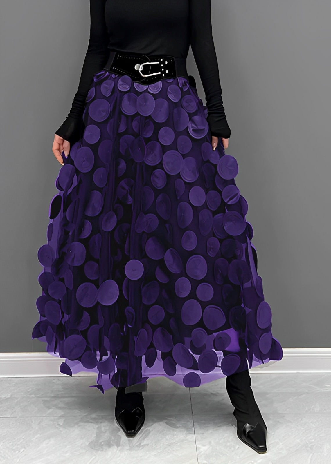 LAURA | Black Skirt with Polka Dots