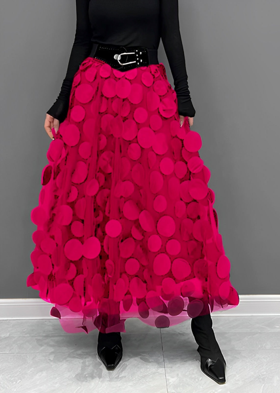 LAURA | Black Skirt with Polka Dots